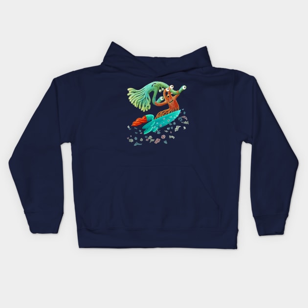 Surfing Monsters Kids Hoodie by ruta13art